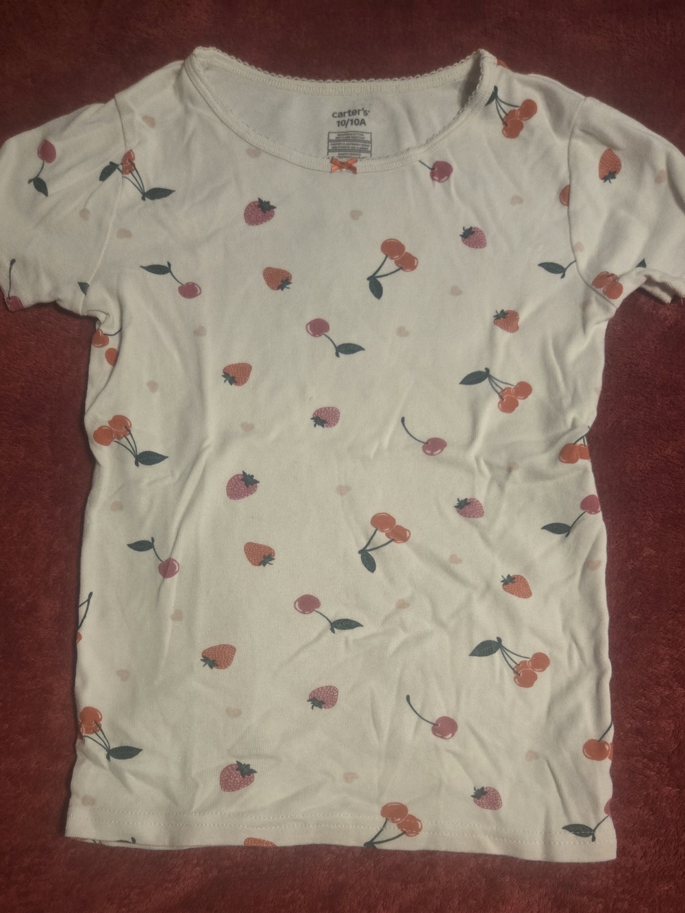 Carter's White Tee with Pink & Red Cherry and Strawberry Print